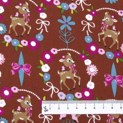 Tissu enfant imprimé biches et fleurs 50x72 cm