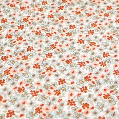 Tissu liberty fleurs menthe et corail 50x75 cm