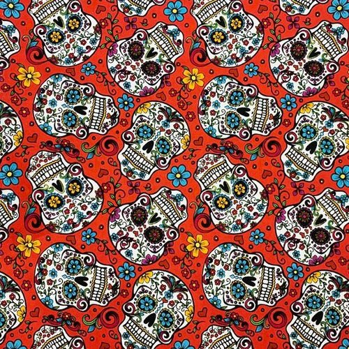 Tissu têtes de mort rouge 50x75cm