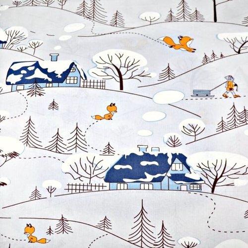 Tissu enfant paysage d'hiver 50x80cm