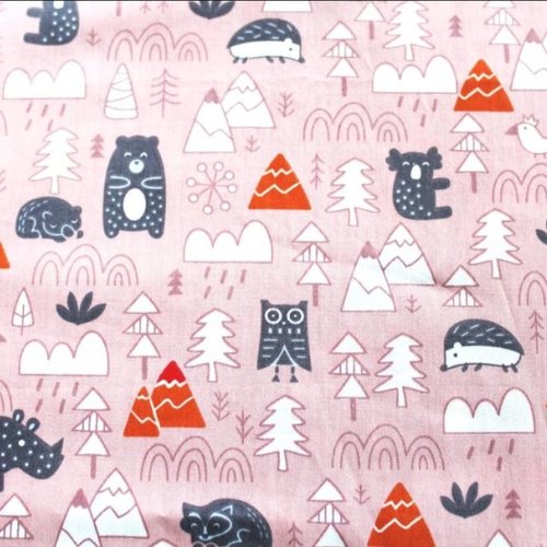 Coupon tissu enfant animaux rose 50x50cm