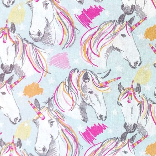 Tissu coton enfant licornes 50x80 cm