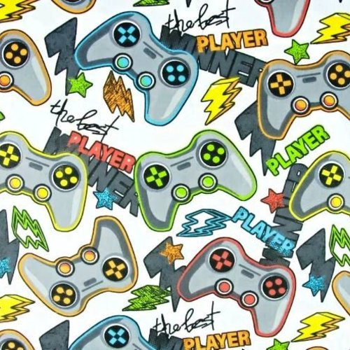 Tissu coton gamer manettes 50x80cm