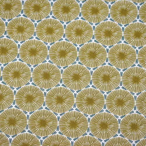 Tissu graphique moutarde et bleu 50x80cm