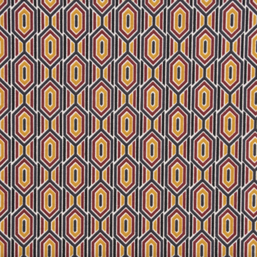 Tissu coton graphique moutarde bordeaux et noir 50x74 cm