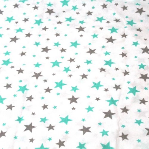 Tissu étoiles blanc et menthe 50x80 cm