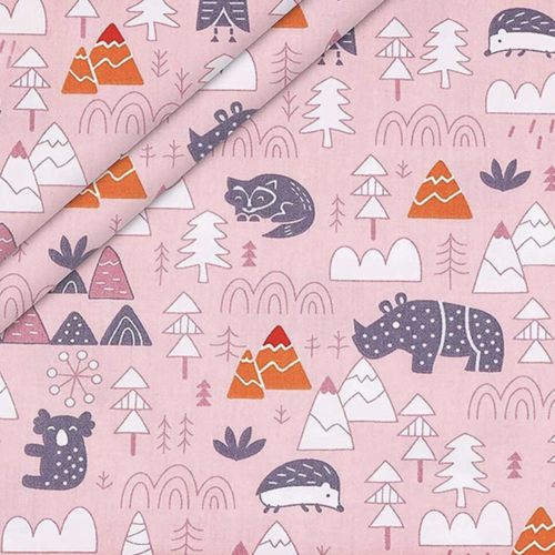 Coupon tissu enfant animaux rose 50x50cm