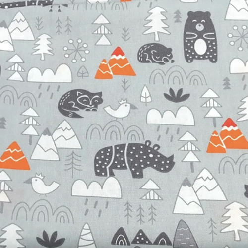 Coupon tissu enfant animaux gris  50x50cm