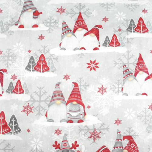 Tissu lutins de noël gris et rouge 50x80cm