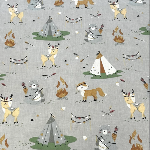 Tissu enfant animaux et tipis indiens 50x80 cm