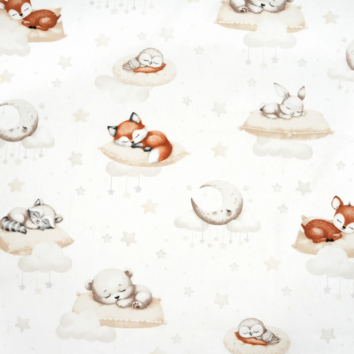 Tissu enfant petits animaux qui dorment 50x80 cm