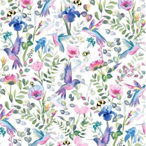 Tissu colibris et fleurs 50x80cm