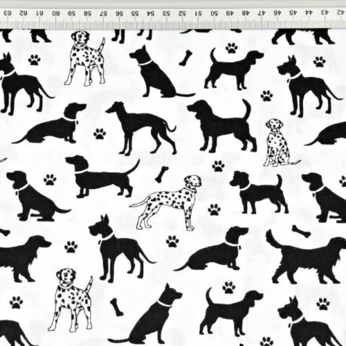 Tissu chiens noir et blanc 50x80 cm