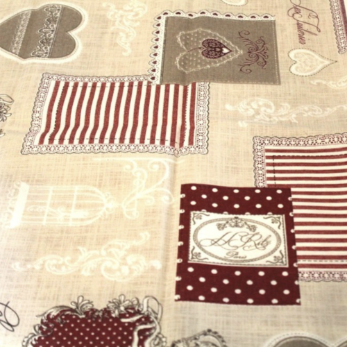 Tissu enduit beige et rouge 50x70cm