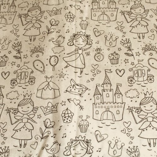 Tissu ameublement enfant princesses 48x75 cm