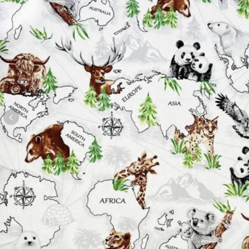 Tissu enfant animaux du monde 50x80 cm