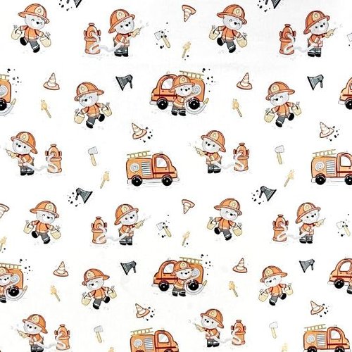 Tissu garçon ours pompier 50x80cm