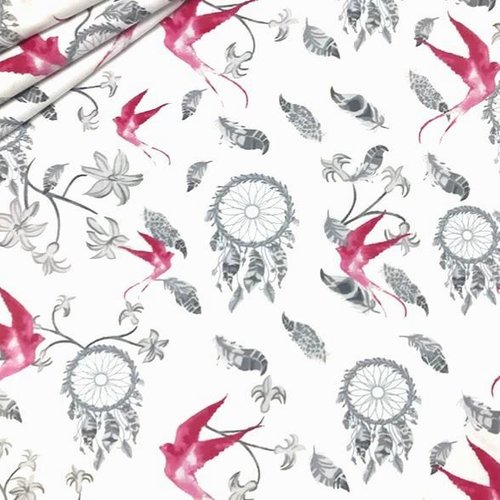 Tissu attrapes rêves gris et rose 50x80cm