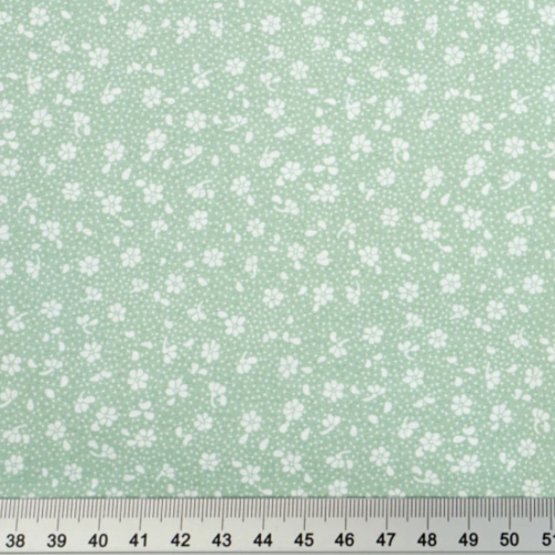 Tissu fleurs liberty vert sauge et blanc 50x80 cm