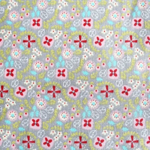 Tissu fleurs gris et multicolore 50x70 cm