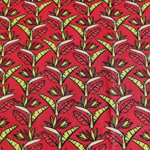 Tissu coton tropical rouge et jaune 50x75 cm