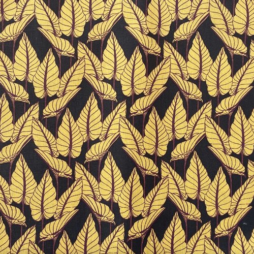 Tissu imprimé feuilles moutarde et noir 52x72 cm