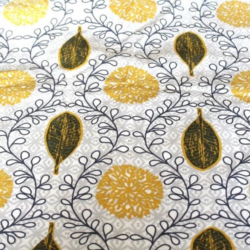 Tissu feuilles moutarde et gris 50x75 cm