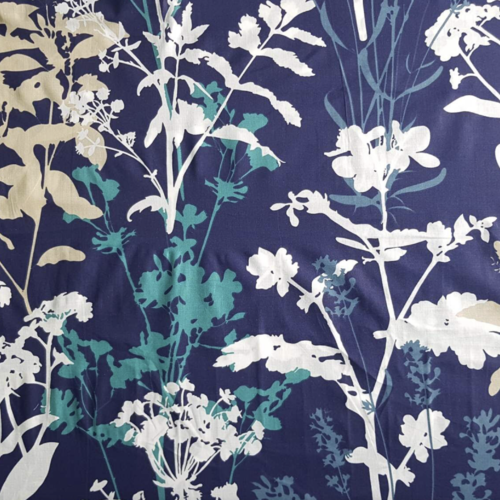 Tissu fleurs bleu, beige et blanc 50x72cm
