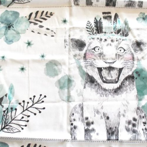 Tissu coton petit lion vert 41x31cm