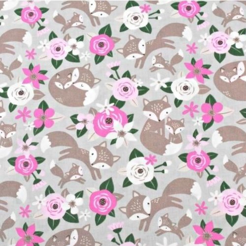 Tissu enfant petits renards rose et gris 50x80cm