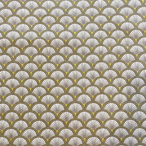 Tissu éventails moutarde et marron 51x68 cm