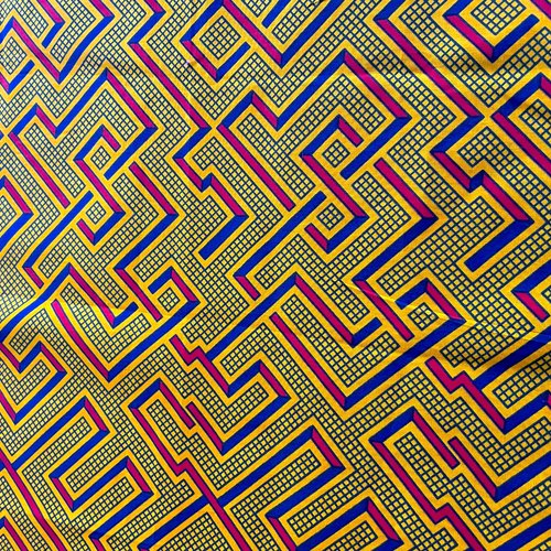 Tissu wax orange, bleu et rouge 50x58 cm