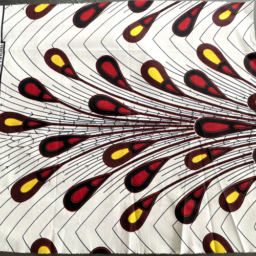 Tissu wax plumes rouge et jaune 54x59 cm