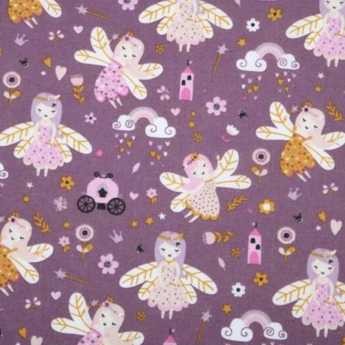 Tissu fées mauve et orange 56x72 cm