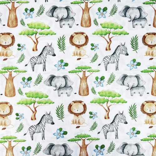 Tissu animaux de la savane blanc 50x80cm