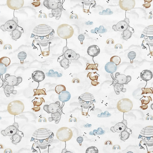 Tissu enfant animaux en montgolfière 50x80 cm