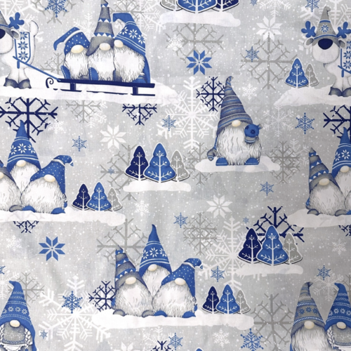 Tissu lutins de noël gris et bleu 50x80cm