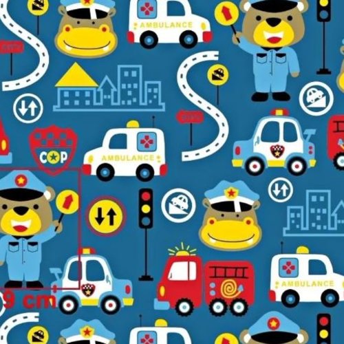 Tissu enfant police et pompier 50x80 cm
