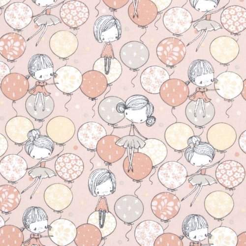 Tissu petites filles et ballons 50x70 cm