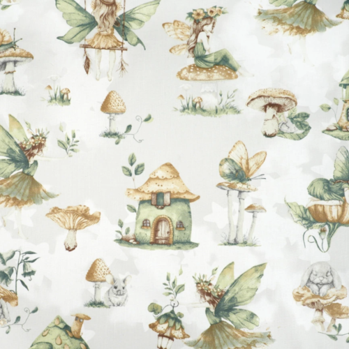 Tissu petites fées vert et gris 50x80 cm
