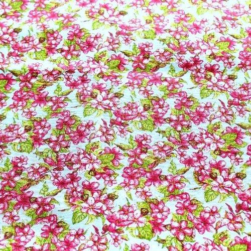 Tissu ameublement fleurs bleu et rose 50x70 cm