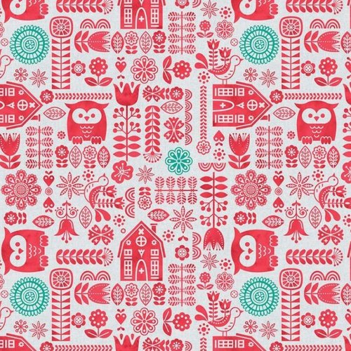 Tissu ameublement hiboux rouge 53x70cm