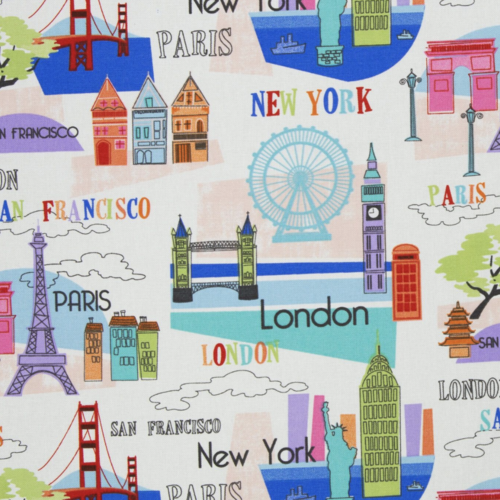 Tissu ameublement villes du monde 50x70 cm