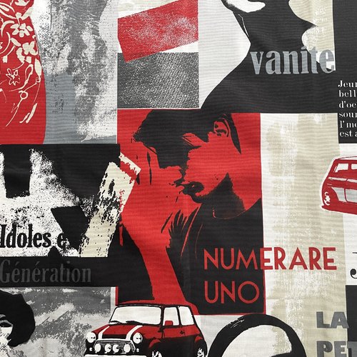 Tissu ameublement rouge et noir 54x70 cm