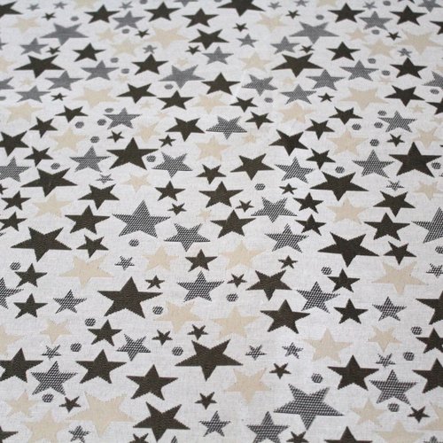Tissu ameublement étoiles beige et taupe 52x70cm