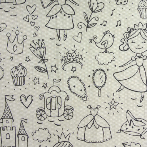 Tissu ameublement à colorier princesses 48x75 cm