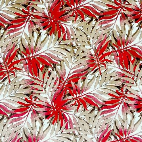 Tissu coton tropical rouge et beige 50x80 cm