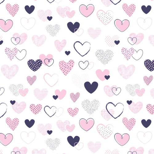 Tissu coeurs rose et marine 50x80cm