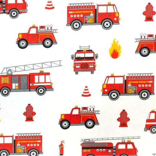 Tissu pompiers blanc et rouge 50x80 cm