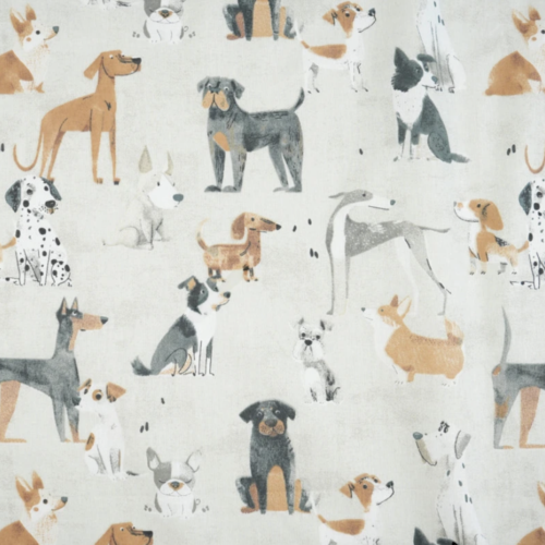 Tissu coton chiens beige 50x80 cm